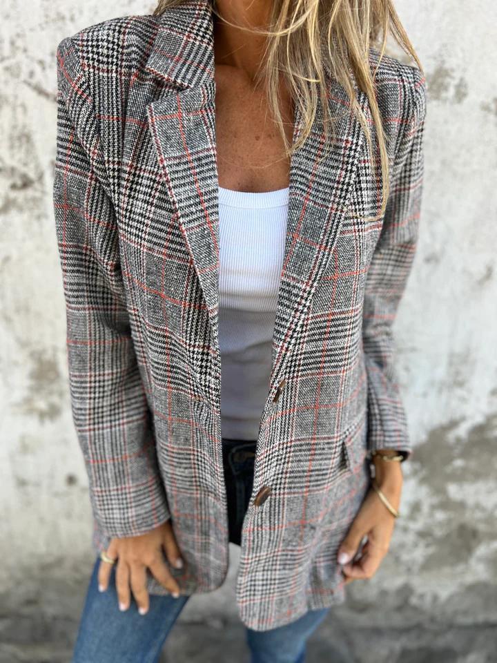Casual Checked Blazer with Lapels