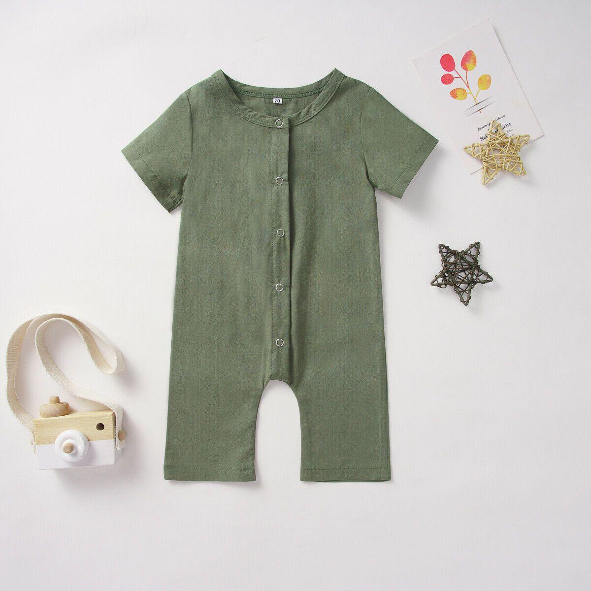 Unisex Cotton Linen Blend - Button Romper for babies 3M-12M