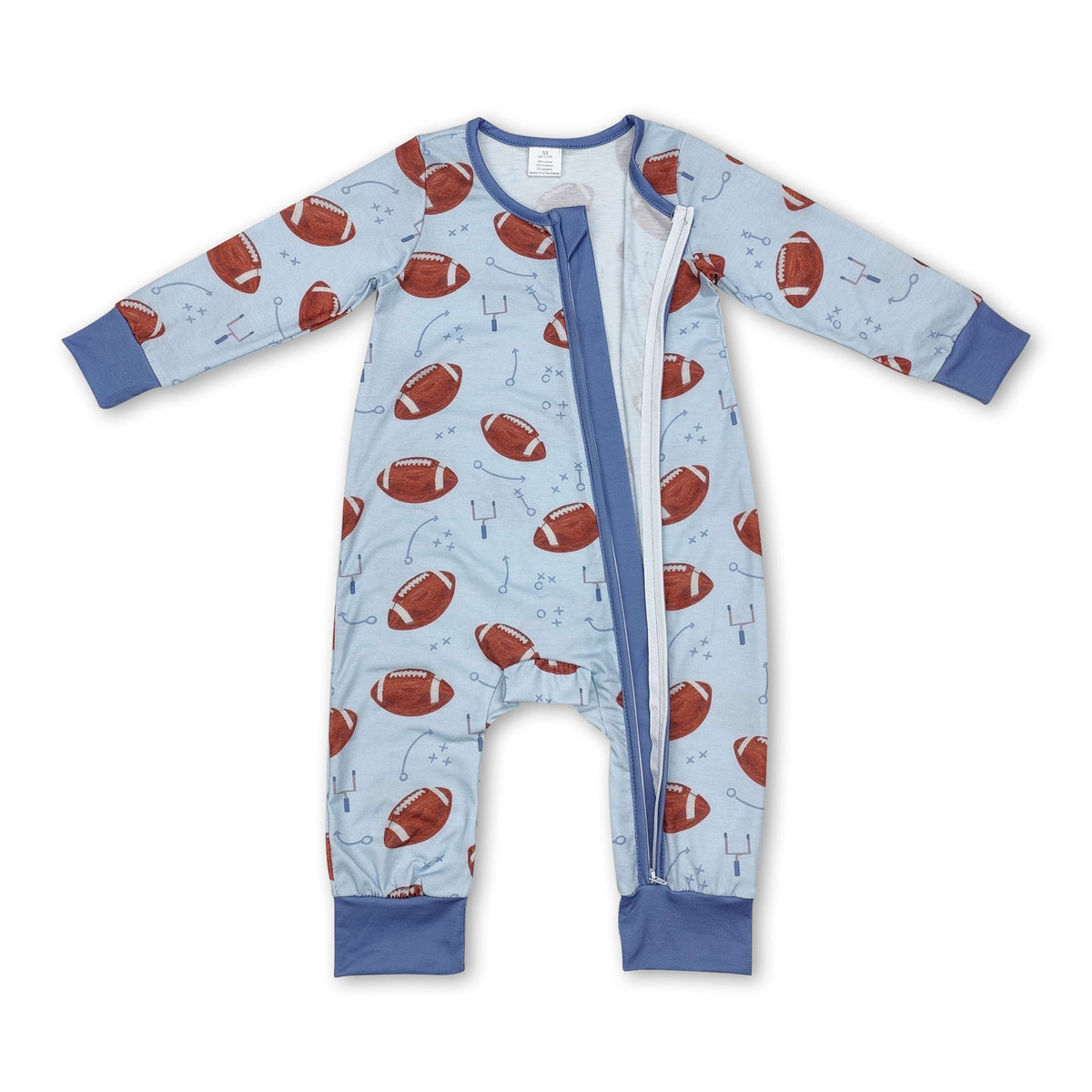 Light blue football baby boy zipper jumpsuit (0M-24M)