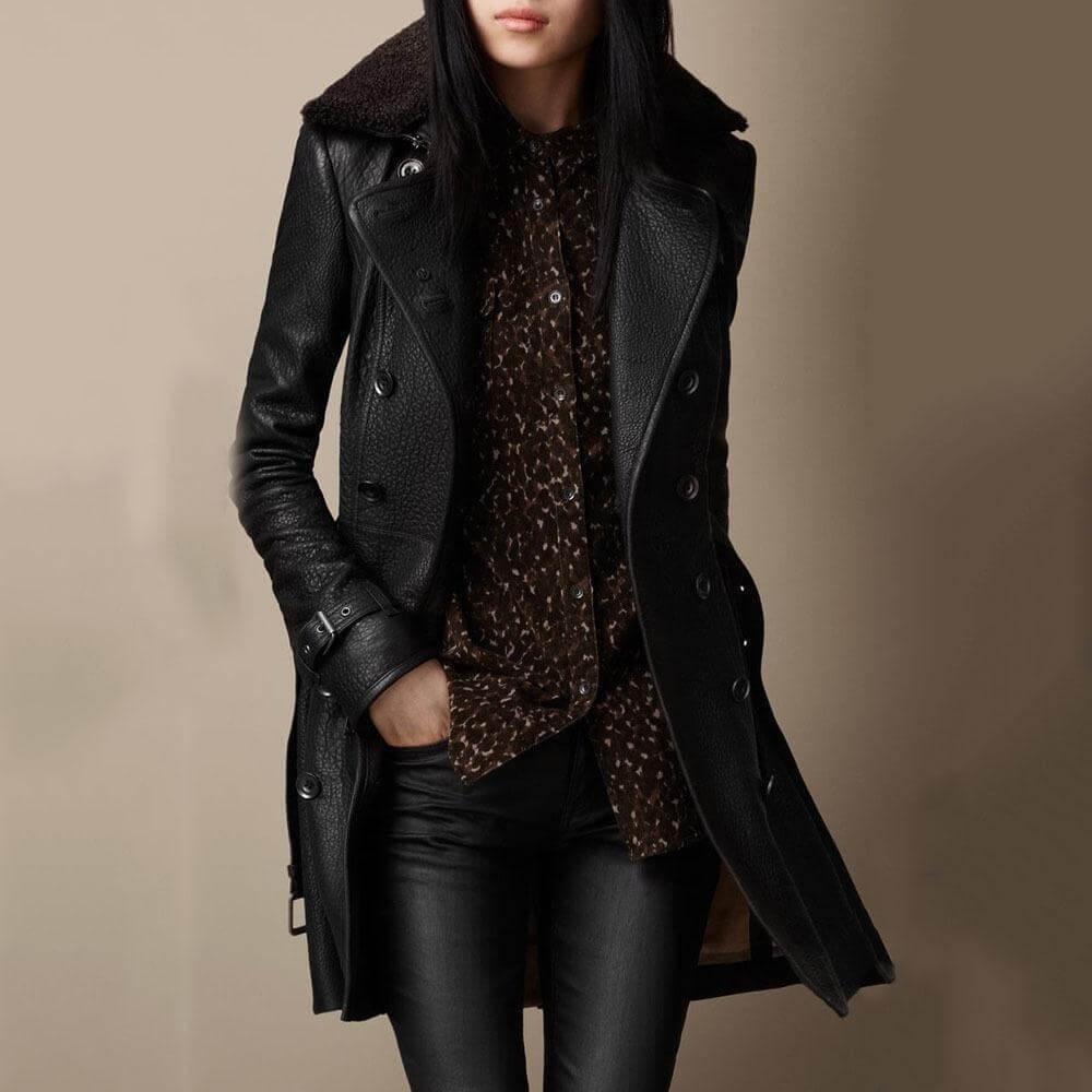 Miah | Elegant 3/4 Leather Coat