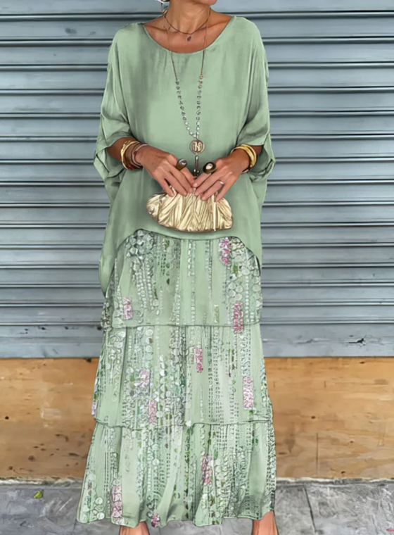 Mirella™ | Flowing Round-Neck Maxi Dress