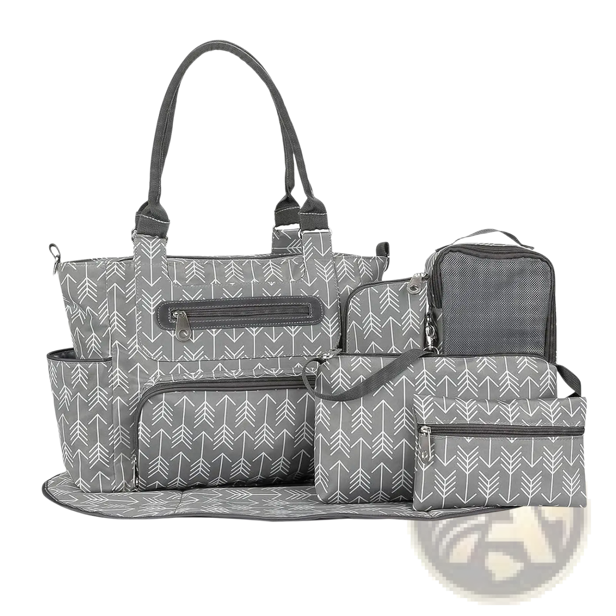 Multifunctional 8 Piece Striped Diaper Bag and Accessory Set