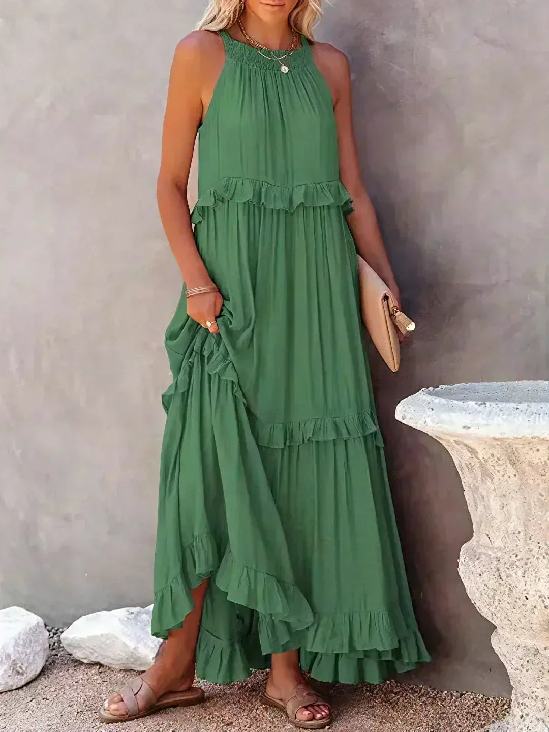 Meara™ | Elegant Halter Ruffle Maxi Dress