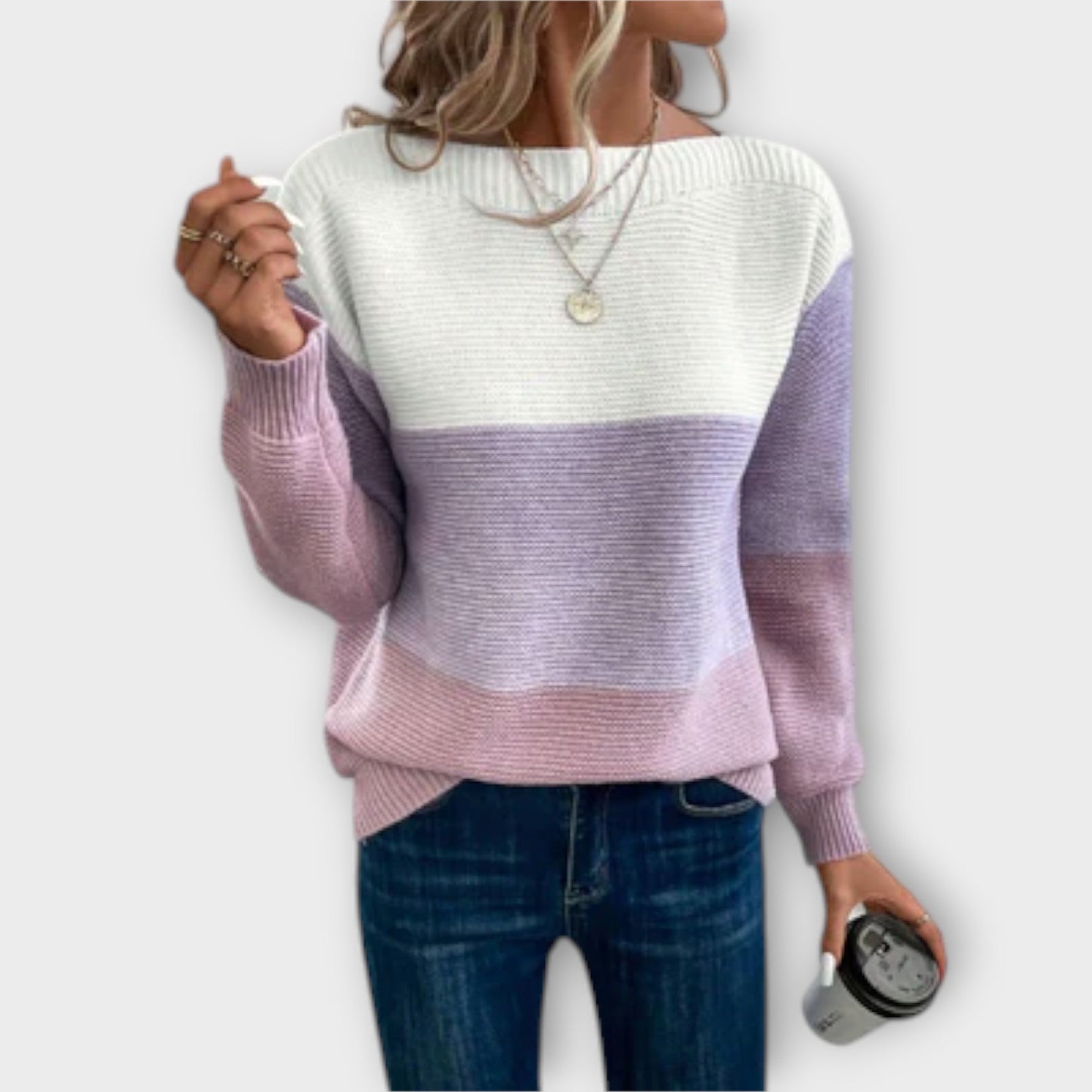 Emily-Elegant Three-Colour Patchwork Sweater