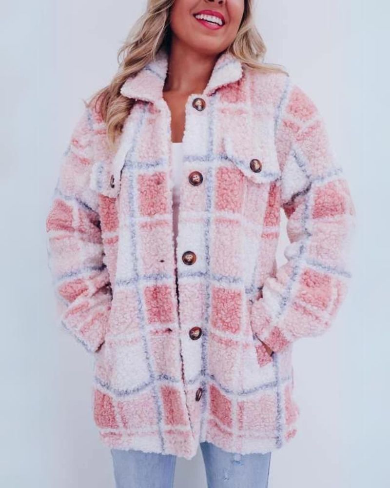 Zali - Polar Fleece Plaid Jacket