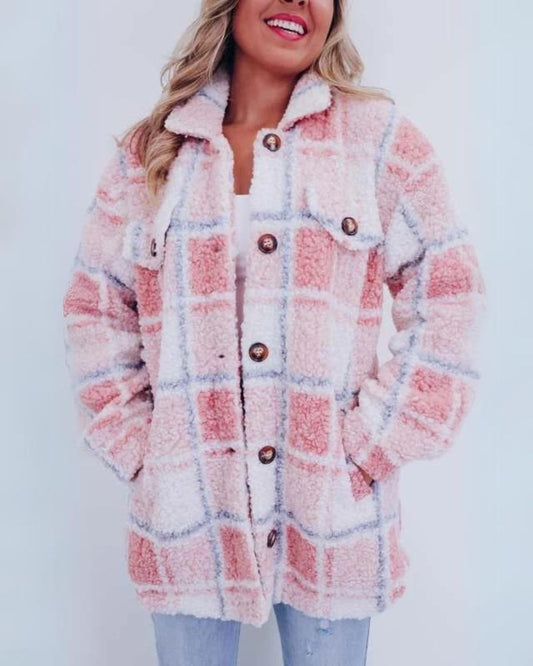 Zali - Polar Fleece Plaid Jacket
