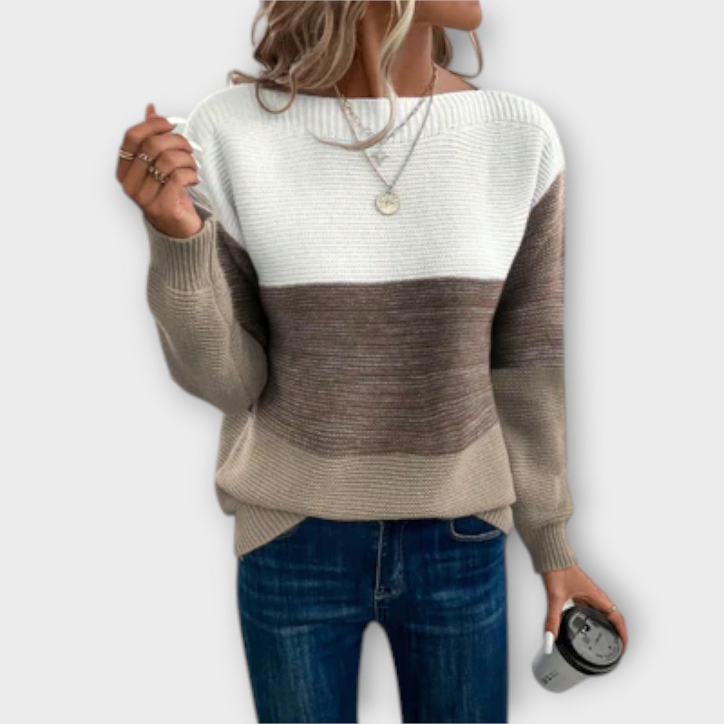 Emily-Elegant Three-Colour Patchwork Sweater