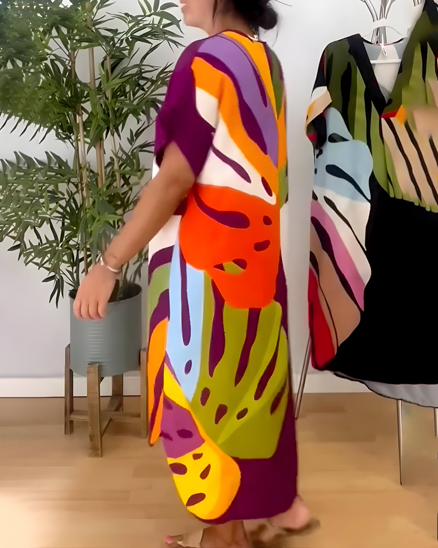 Olivia | Casual Colourful Leaf Print Dress
