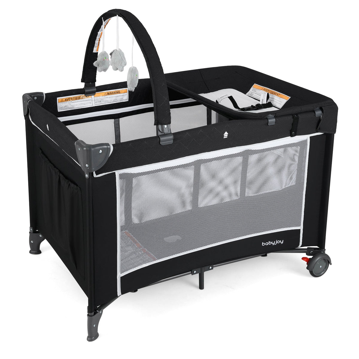 3-in-1 Portable Baby Crib and Playpen with Changing Table-Black