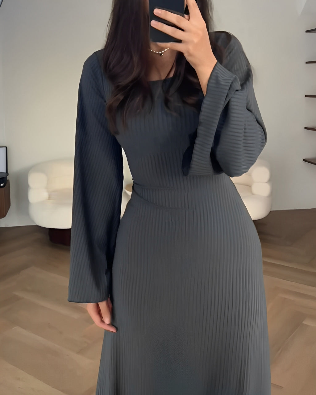 Ellie | Stylish Ribbed Long Sleeve Dress
