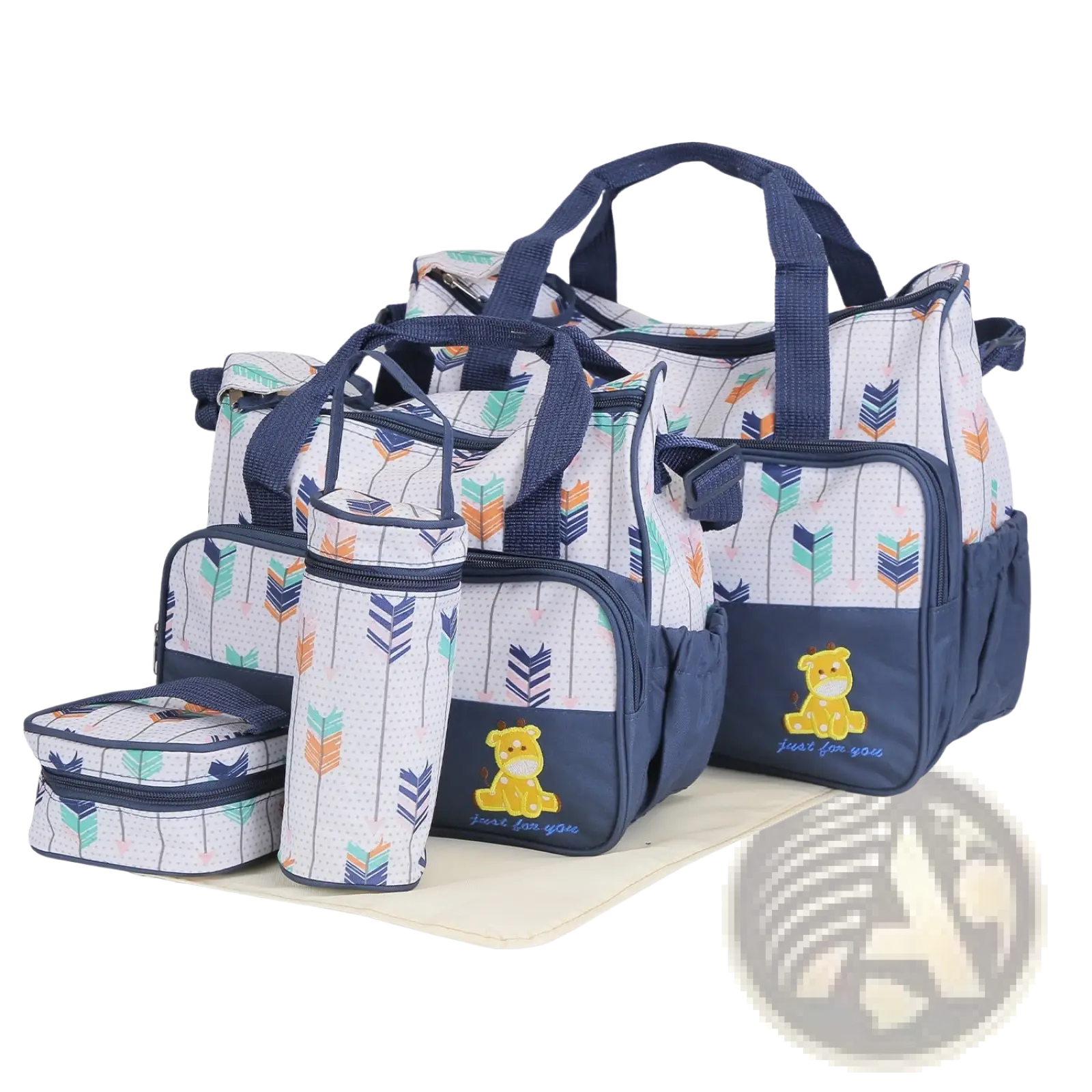5 Piece Patterned Baby Diaper Bag Set with Travel Accessories