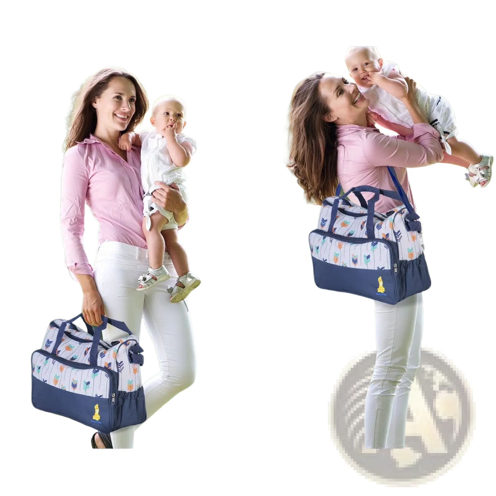 5 Piece Patterned Baby Diaper Bag Set with Travel Accessories
