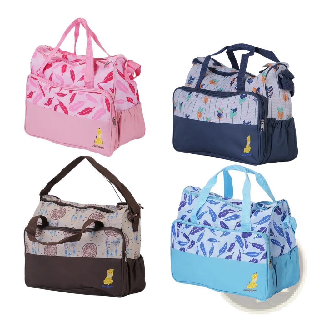 5 Piece Patterned Baby Diaper Bag Set with Travel Accessories