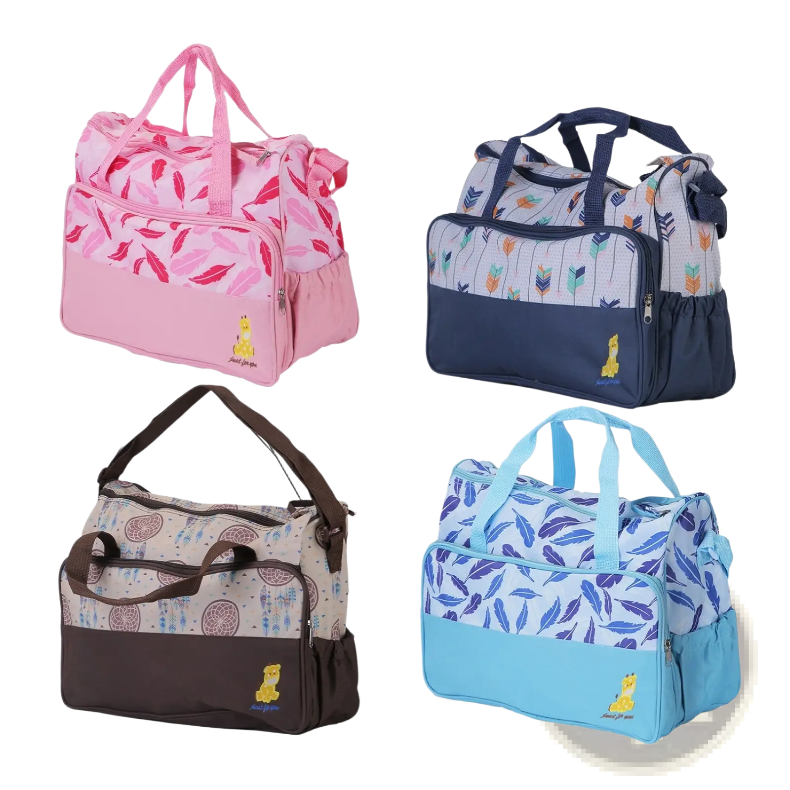 5 Piece Patterned Baby Diaper Bag Set with Travel Accessories
