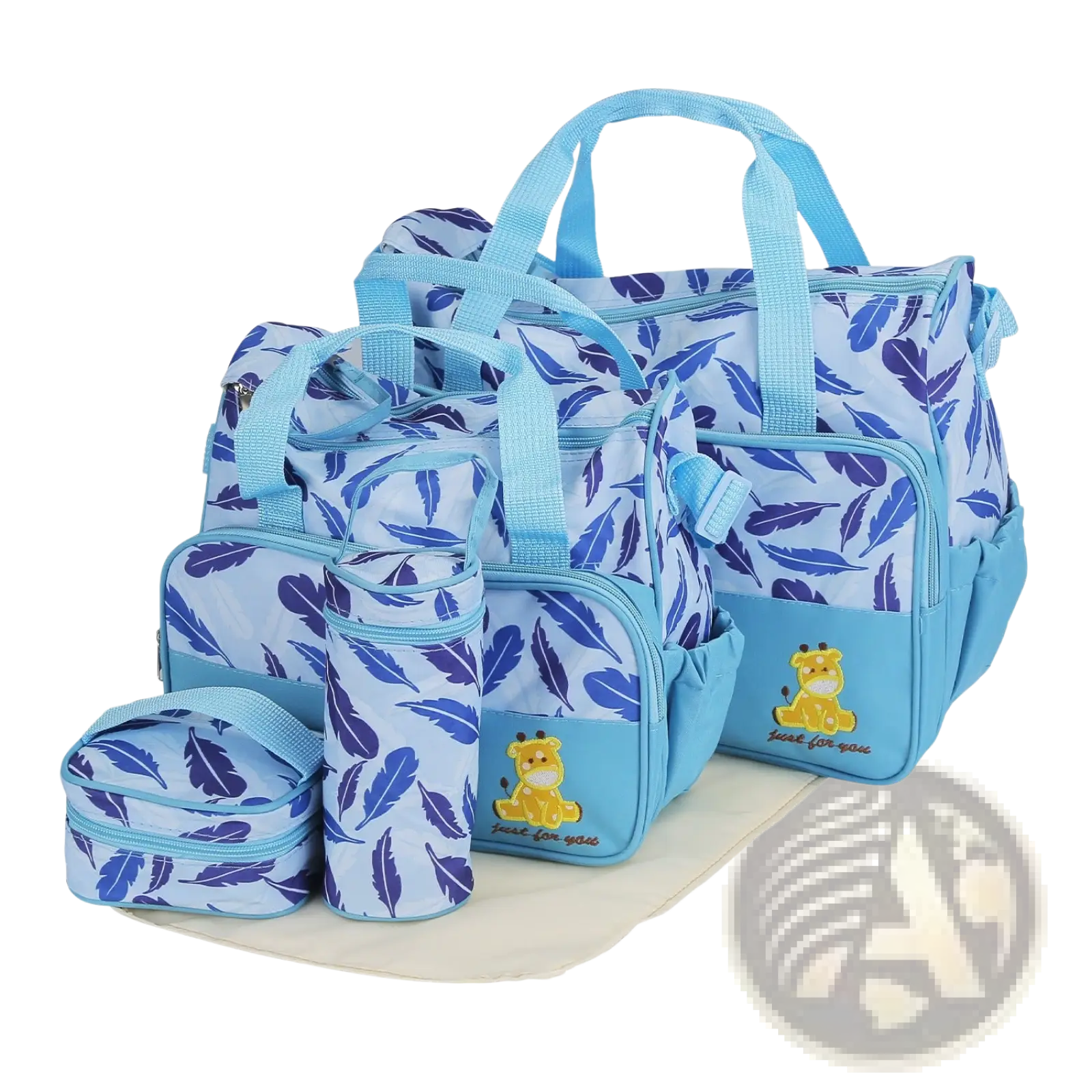 5 Piece Patterned Baby Diaper Bag Set with Travel Accessories