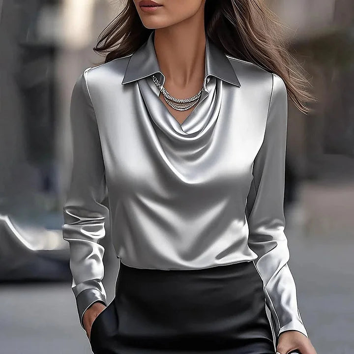 Liora™ | Elegant Satin Blouse with V-Neck