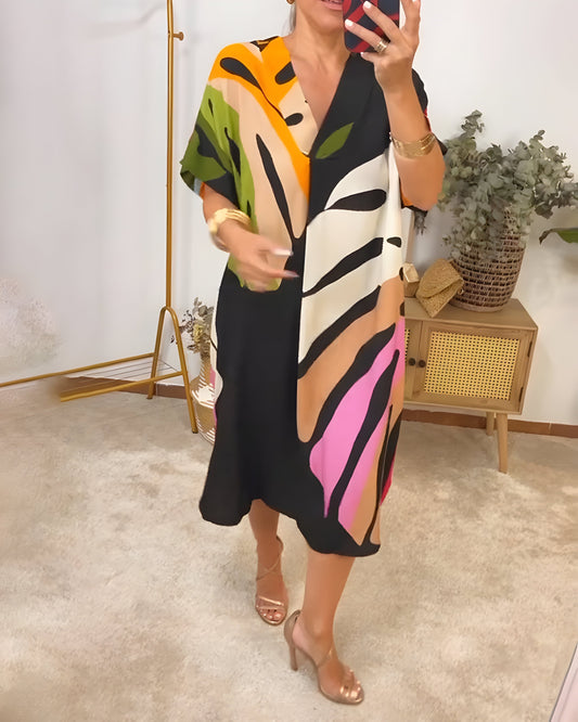 Olivia | Casual Colourful Leaf Print Dress