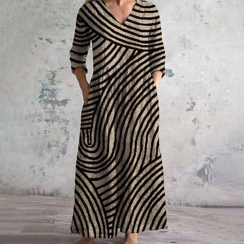 Eve | Stylish V-Neck Striped Maxi Dress