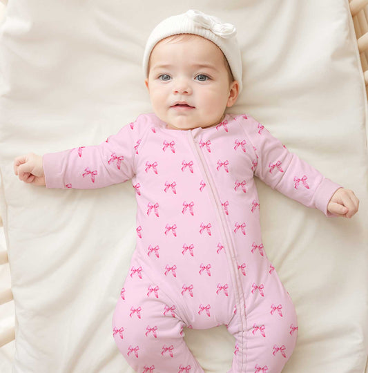 50% Off  Charlie Play Blush Bows - Bamboo Lyocell Zippy Romper