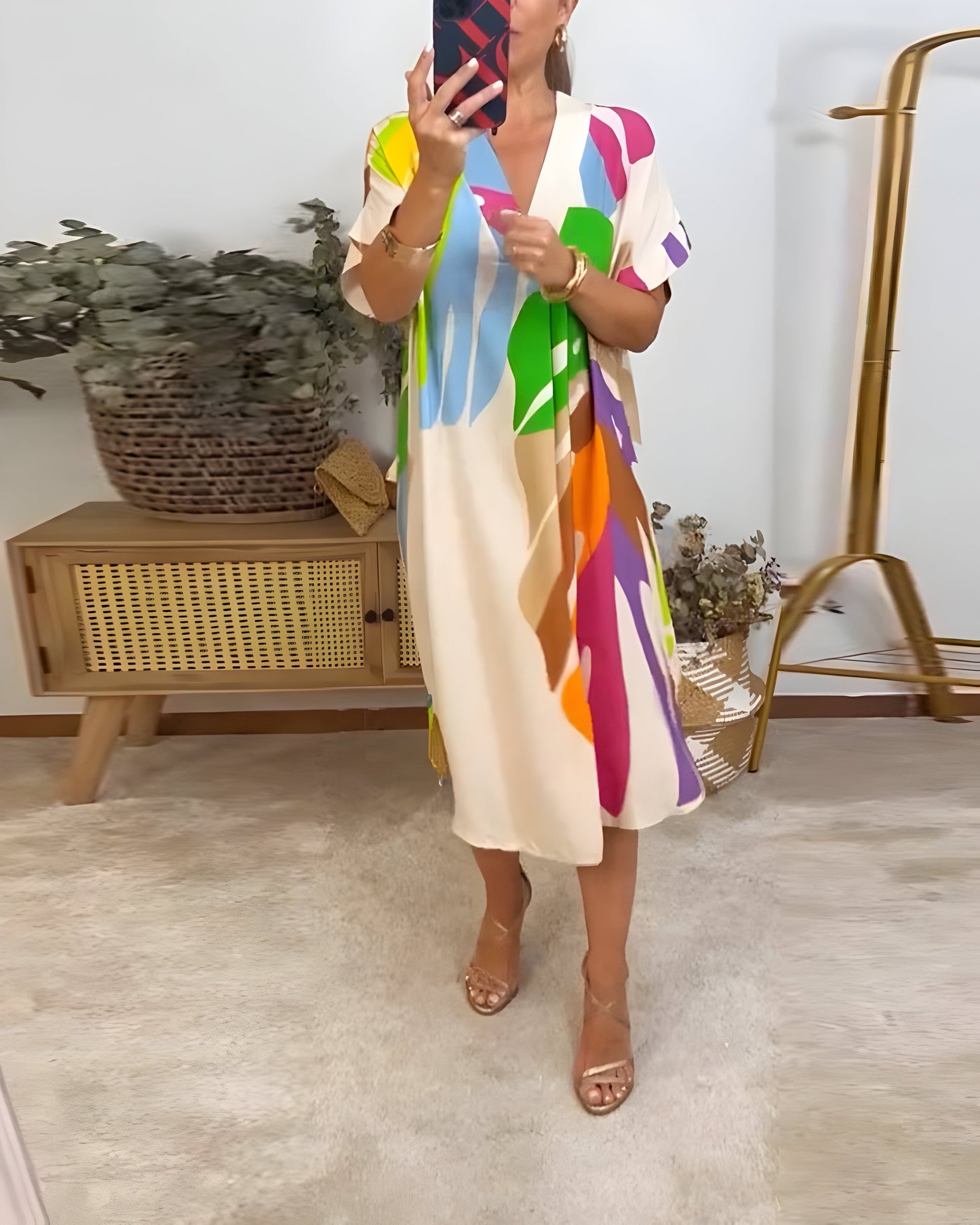 Olivia | Casual Colourful Leaf Print Dress