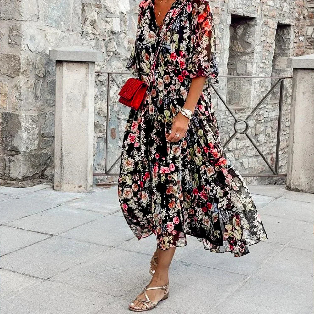 Liana | Stylish Floral V-Neck Maxi Dress