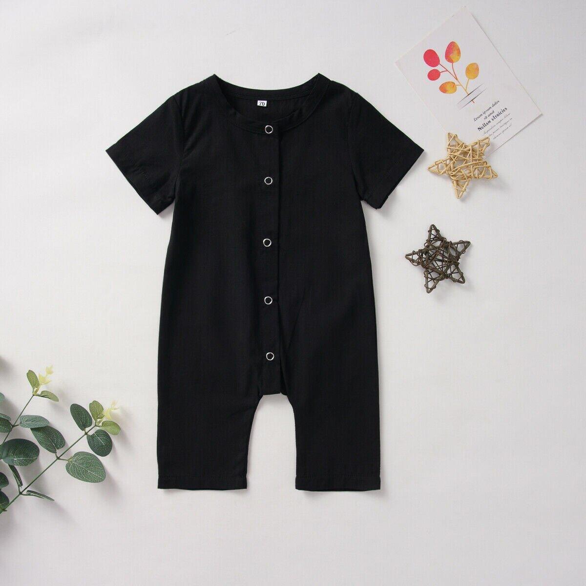 Unisex Cotton Linen Blend - Button Romper for babies 3M-12M