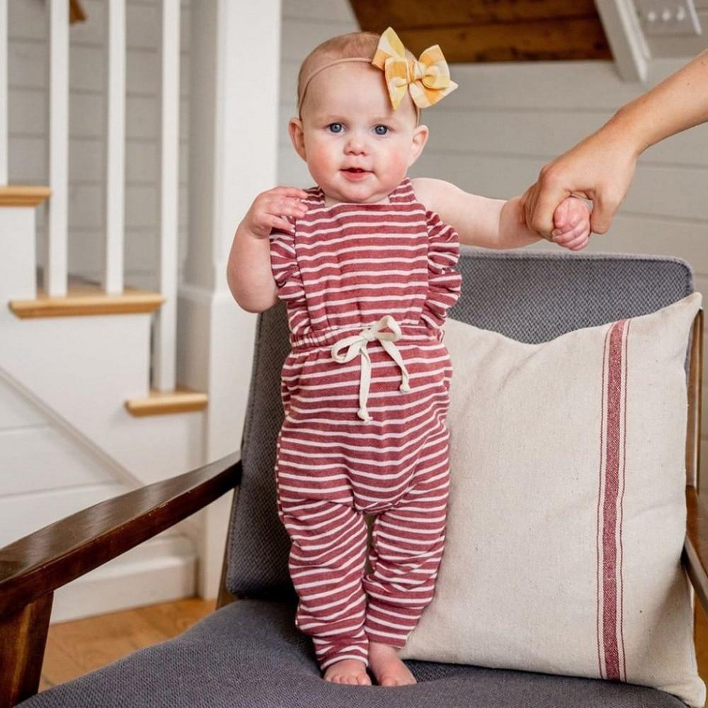Baby Girl Boy Backless Striped Ruffle Romper Overalls Jumpsuit Clothes In Retro Syle For Boys And Girls