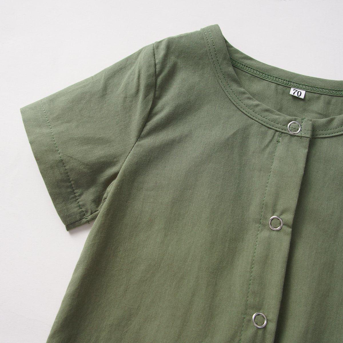 Unisex Cotton Linen Blend - Button Romper for babies 3M-12M