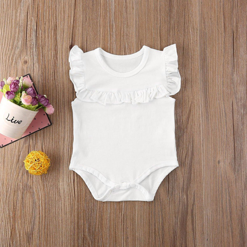 Newborn Baby Girl Clothes Ruffled Sleeveless Bodysuit Solid Outfits For Girls