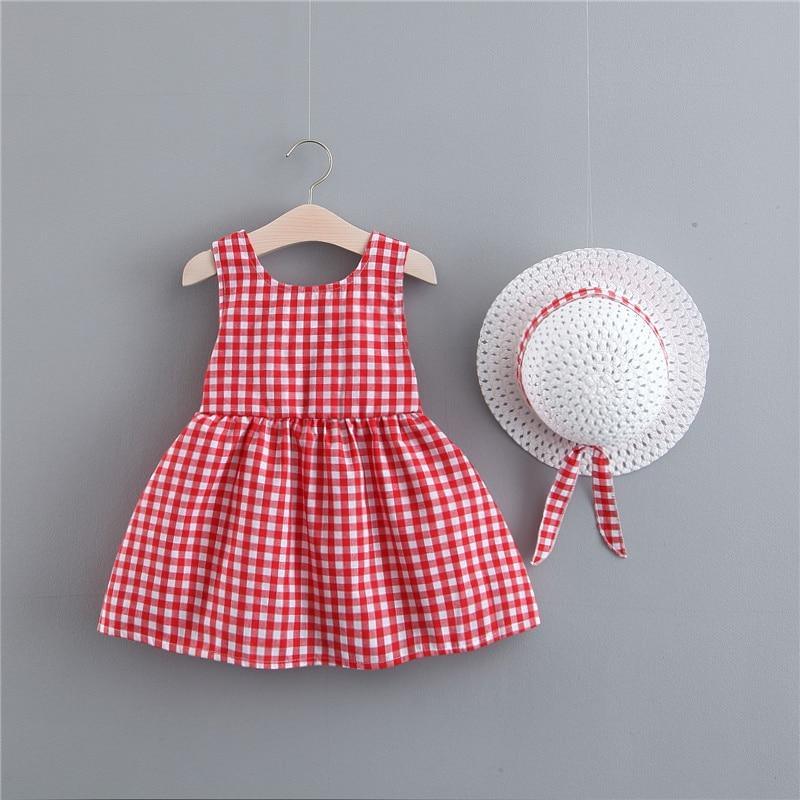 Cotton Blend Plaid + Bow Princess Party Dress with Hat (6-24 months)