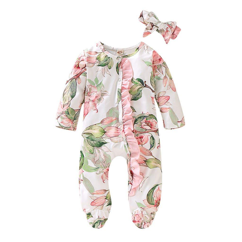Floral Baby Girl Footed Jumpsuits (3M-18M)