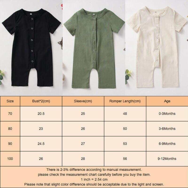 Unisex Cotton Linen Blend - Button Romper for babies 3M-12M
