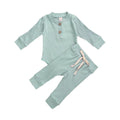 Infant Newborn Baby Autumn Ribbed Solid Sets Long Sleeve Bodysuits , Elastic Pants 2PCs