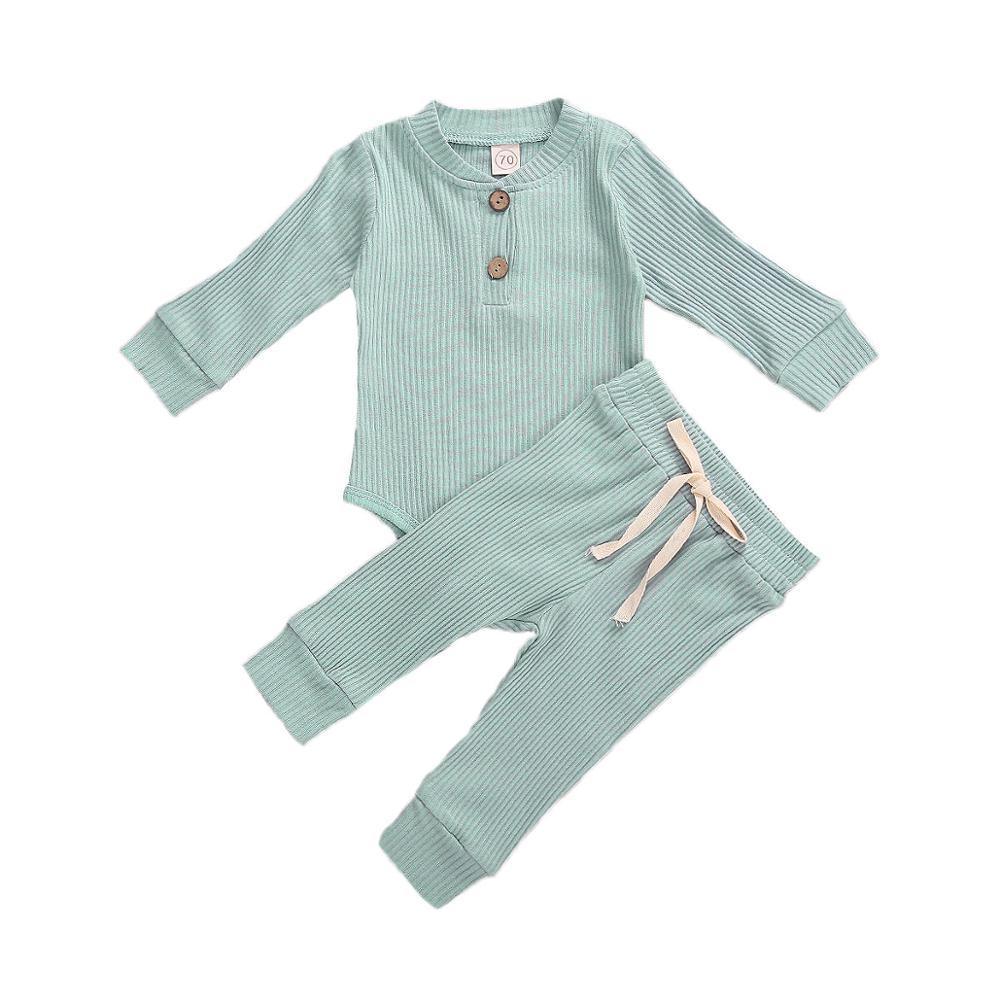 Baby Autumn Ribbed Solid Sets Long Sleeve Bodysuits, Elastic Pants 2PCs (0-24M)