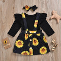 Baby Girls New Fashion Sunflower Floral Romper Toddler Dress Headband Outfits Girl Sundress Clothes Set
