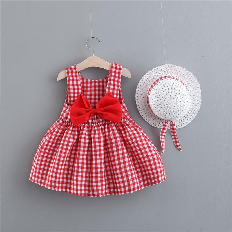 Cotton Blend Plaid + Bow Princess Party Dress with Hat (6-24 months)