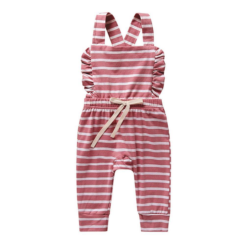 Baby Girl Boy Backless Striped Ruffle Romper Overalls Jumpsuit Clothes In Retro Syle For Boys And Girls