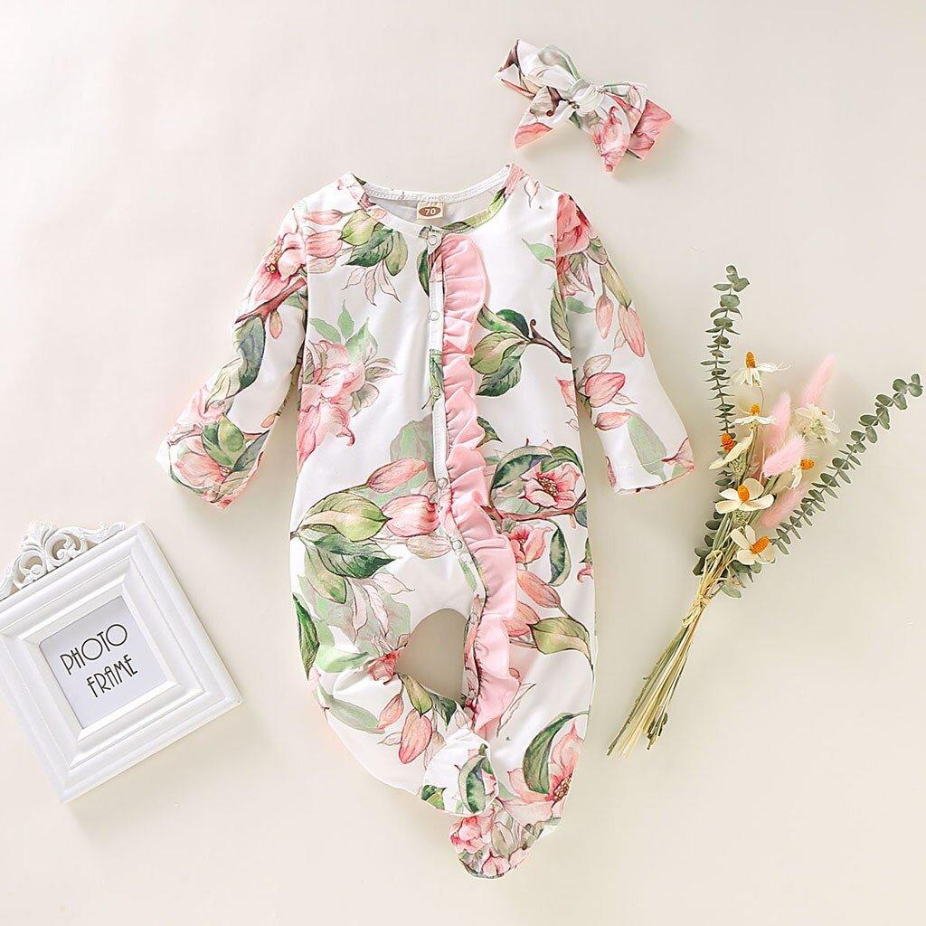 Floral Baby Girl Footed Jumpsuits (3M-18M)
