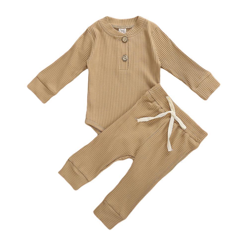 Baby Autumn Ribbed Solid Sets Long Sleeve Bodysuits, Elastic Pants 2PCs (0-24M)