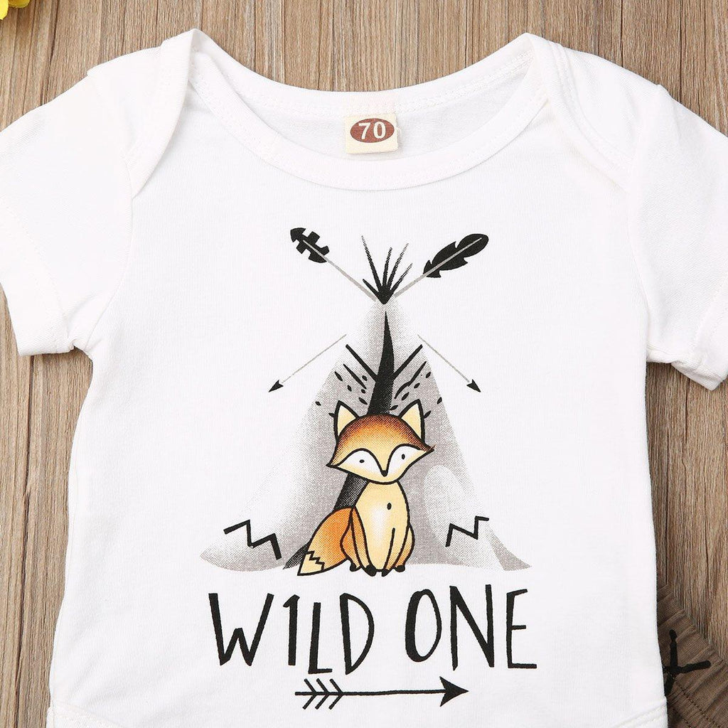 Baby Clothes Cartoon Print Short Sleeve Romper Tops Long Pants Outfits