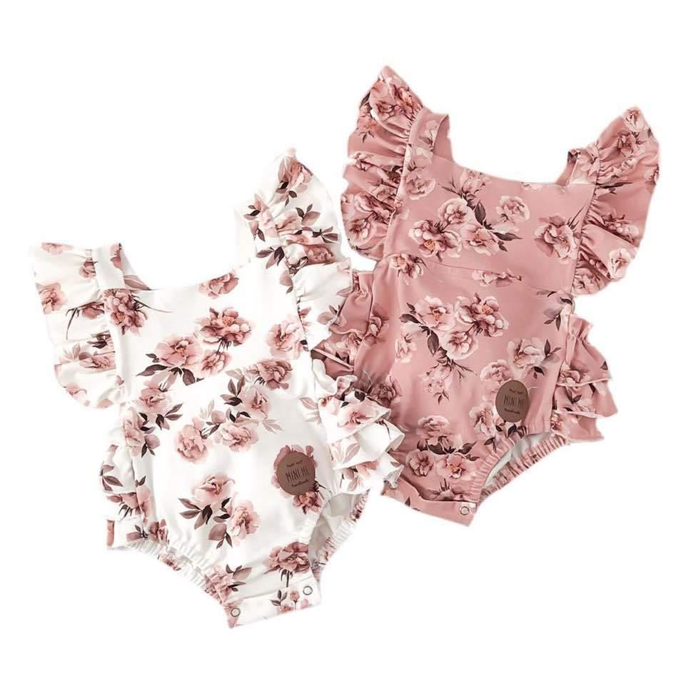 Baby Summer Clothing Infant Baby Girl Floral Romper Sleeveless Ruffled Jumpsuits With Headband