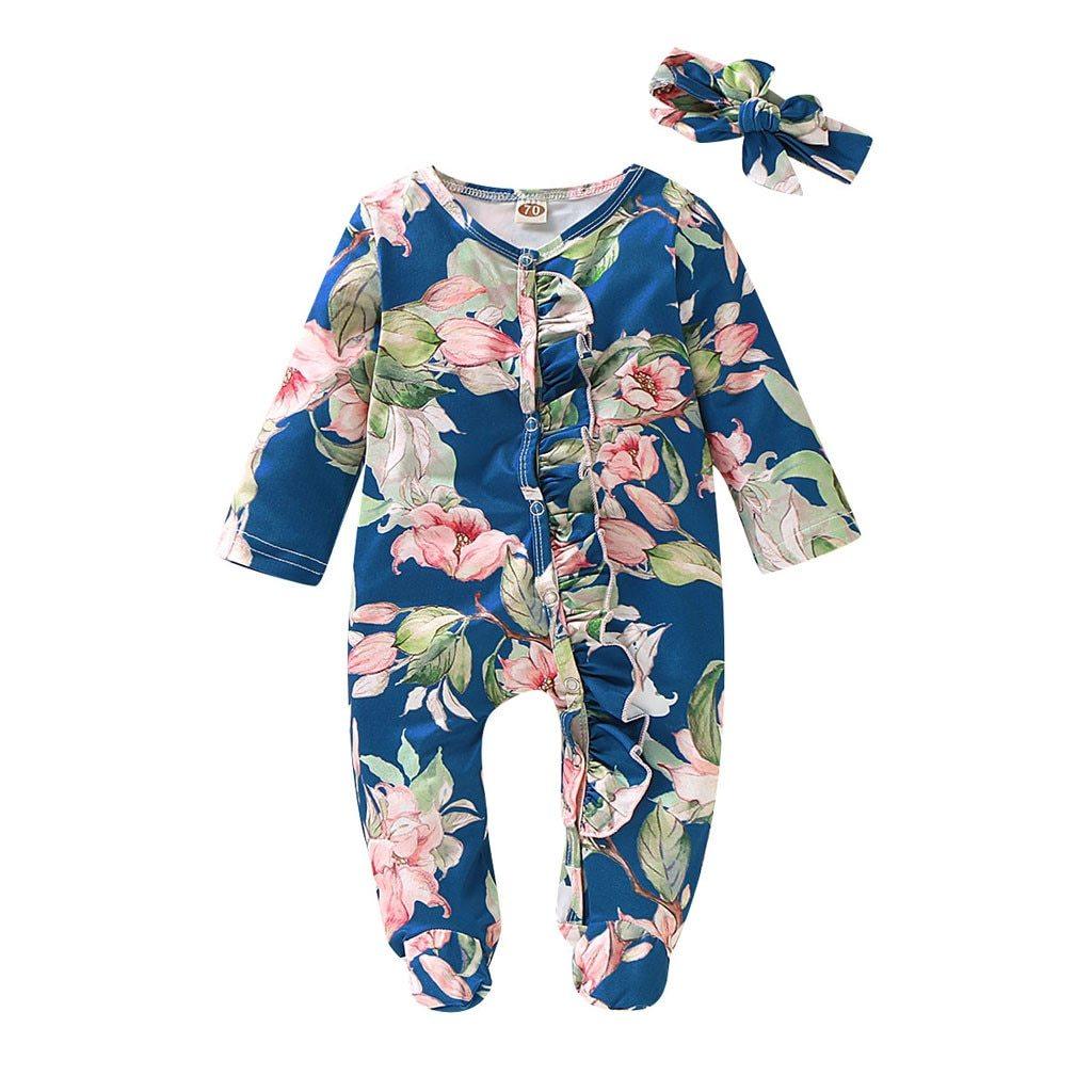 Floral Baby Girl Footed Jumpsuits (3M-18M)