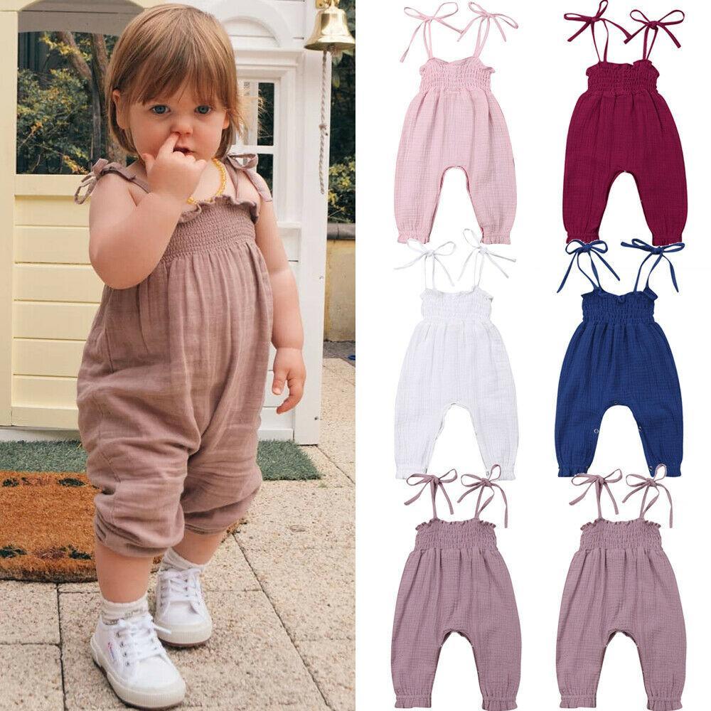Baby Sleeveless Strap Overalls Cotton Jumpsuits (6M-3T)