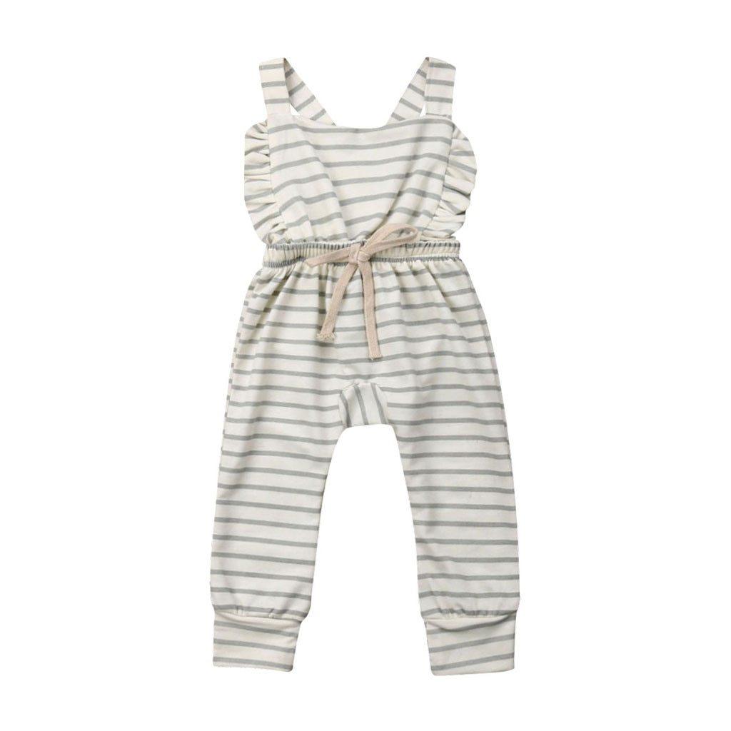 Baby Girl Boy Backless Striped Ruffle Romper Overalls Jumpsuit Clothes In Retro Syle For Boys And Girls