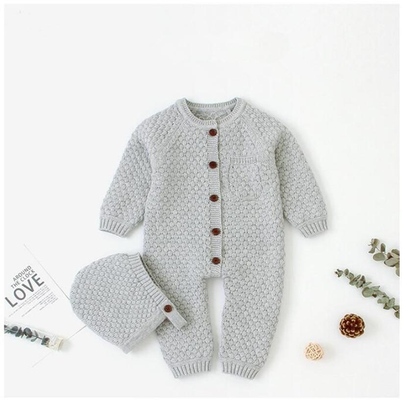 Handmade Boy/Girl Knitted Baby Jumpsuit With Hat (3M-24M)