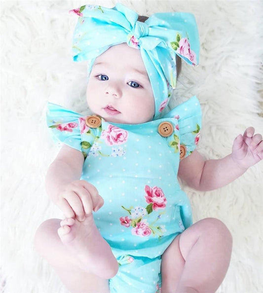 2pcs/Set Baby Sleeveless Cotton Baby Rompers With Headband (6M-24M)