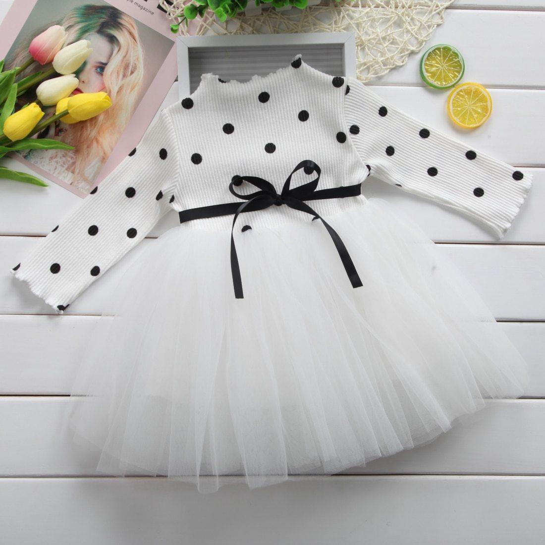 Princess Polka Dot Bow- Long Sleeve Tutu Dress (Newborn - 2T)