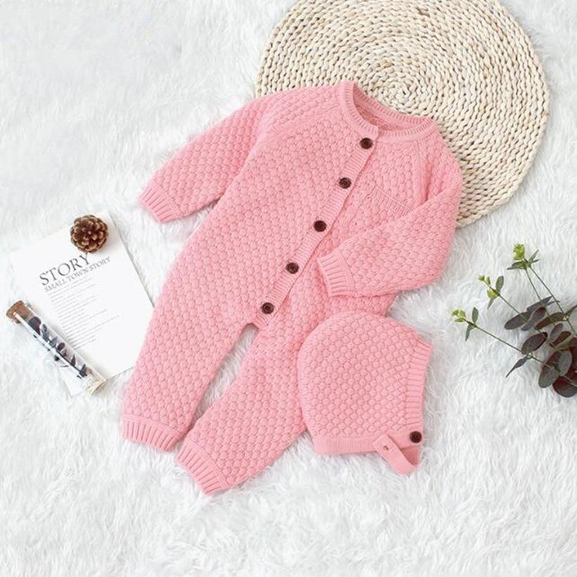 Handmade Boy/Girl Knitted Baby Jumpsuit With Hat (3M-24M)