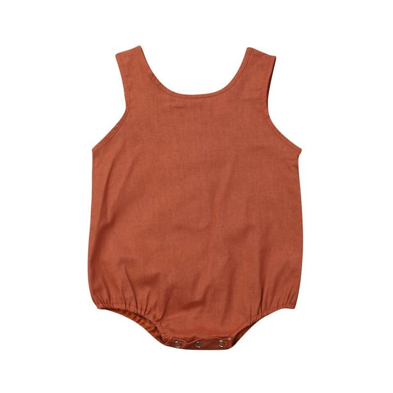 Baby Girl/Boy Clothes Cotton Linen Sleeveless Button Bodysuit (0M-12M)