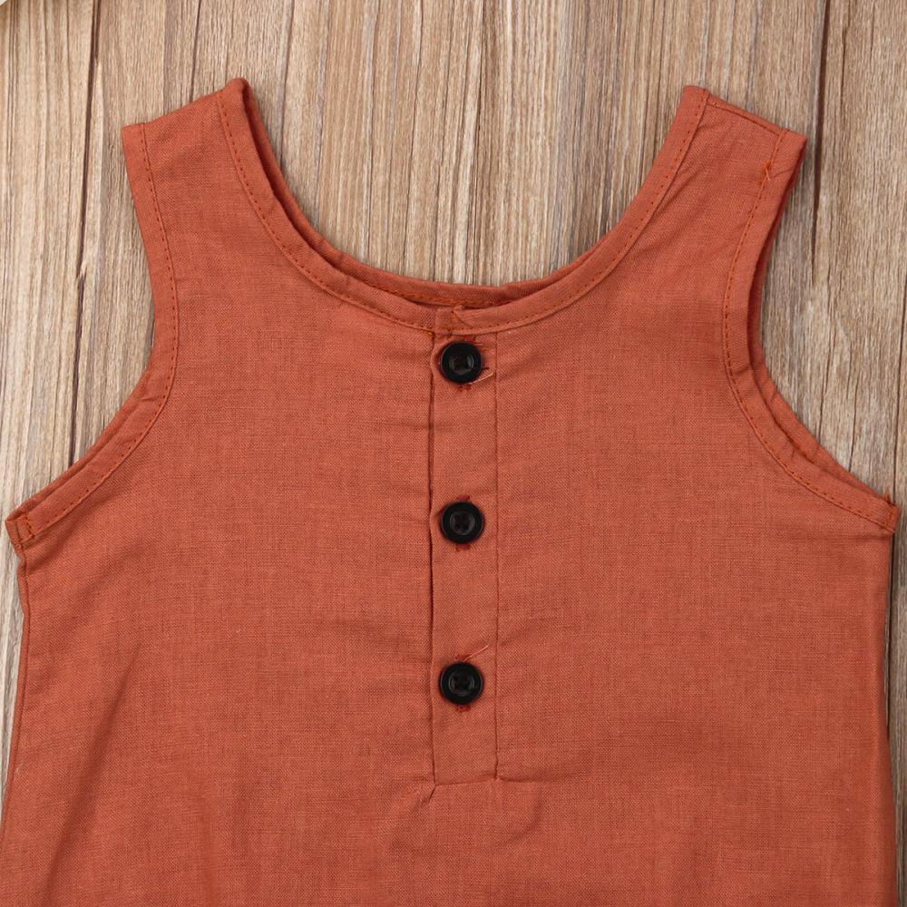 Baby Girl/Boy Clothes Cotton Linen Sleeveless Button Bodysuit (0M-12M)